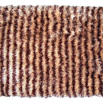 DaDa Bedding Shaggy Soft Door Mat Carpet Rug - 20" x 32" Striped Shiny Coffee Light Beige / Dark Brown