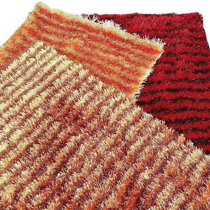 DaDa Bedding Shaggy Soft Rectangle Floor Door Mat Bath Carpet Rug - Striped Orange & Brown - 20" x 32",