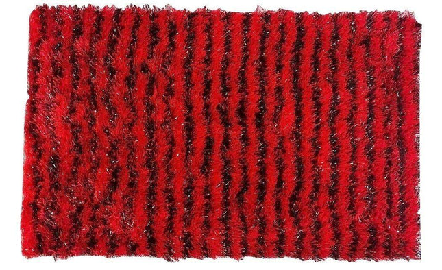DaDa Bedding Shaggy Soft Rectangle Door Mat Bath Carpet Rug - 20" x 32", Striped Red & Black