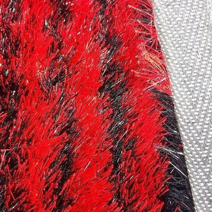 DaDa Bedding Shaggy Soft Rectangle Door Mat Bath Carpet Rug - 20" x 32", Striped Red & Black