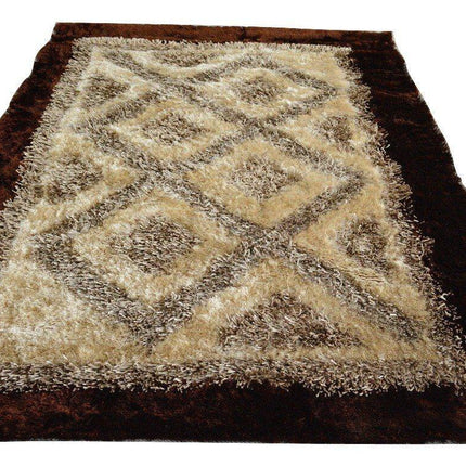 DaDa Bedding Shaggy Soft Viscose Champagne Brown Geometric Diamond Large Area Carpet Rug