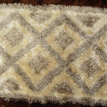 DaDa Bedding Shaggy Soft Viscose Champagne Brown Geometric Diamond Large Area Carpet Rug