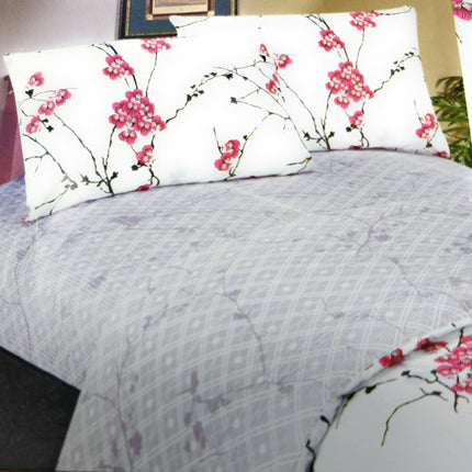 DaDa Bedding Floral Cherry Blossoms Red Purple Fitted Sheet & Pillow Cases Set (FTS8318)