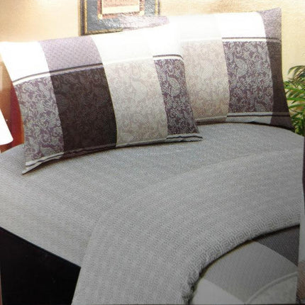 DaDa Bedding Jacquard Grey Floral Paisley Flat Sheet & Pillow Cases Set (FS8222)