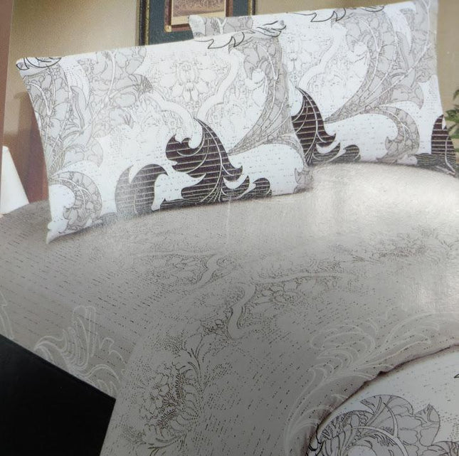 DaDa Bedding Paisley Grey Floral Leaves Fitted Sheet & Pillow Cases Set (FTS8197)