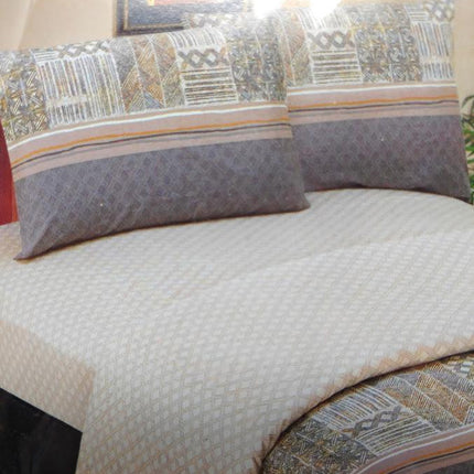 DaDa Bedding Geometric Striped Tan Brown Multi-Color Fitted + Flat Sheet & Pillow Cases Set (FSFS8279)