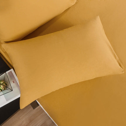 DaDa Bedding Honey Yellow Poplin Cotton Fitted Sheet w/ Pillow Cases (JHW-550-Fitted)