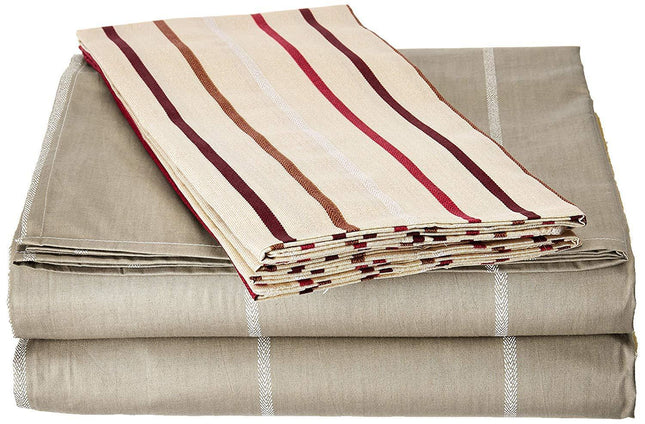 DaDa Bedding Multi White Grey Striped Fitted & Flat Sheets w/ Pillow Cases Set (FSFS8293)