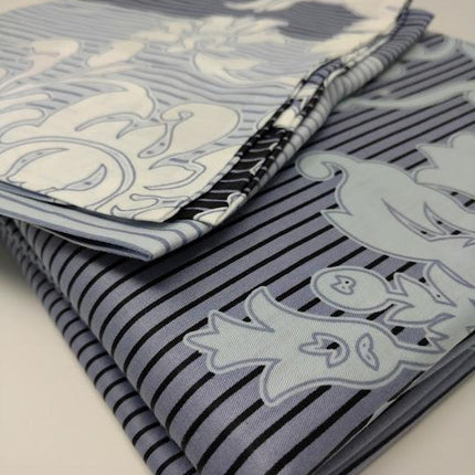 DaDa Bedding Navy Blue Floral Striped Fitted + Flat Sheets & Pillow Cases Set (FSFS8153)