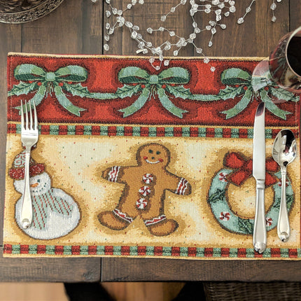 DaDa Bedding Set of 8 Pieces Gingerbread Sweets Holiday Table Tapestry - 4 Placemats, 2 Table Runners, 2 Throw Pillow Covers (12917)