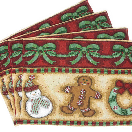 DaDa Bedding Set of 8 Pieces Gingerbread Sweets Holiday Table Tapestry - 4 Placemats, 2 Table Runners, 2 Throw Pillow Covers (12917)