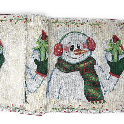 DaDa Bedding Set of 8 Pieces Magical Snowman Holiday Table Tapestry - 4 Placemats, 2 Table Runners, 2 Throw Pillow Covers (9733)