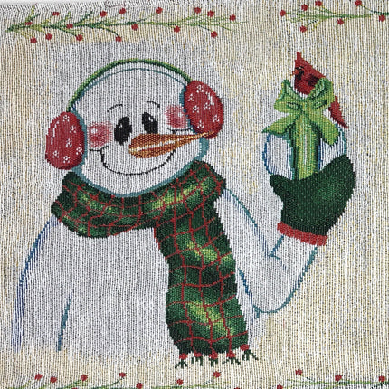 DaDa Bedding Set of 8 Pieces Magical Snowman Holiday Table Tapestry - 4 Placemats, 2 Table Runners, 2 Throw Pillow Covers (9733)