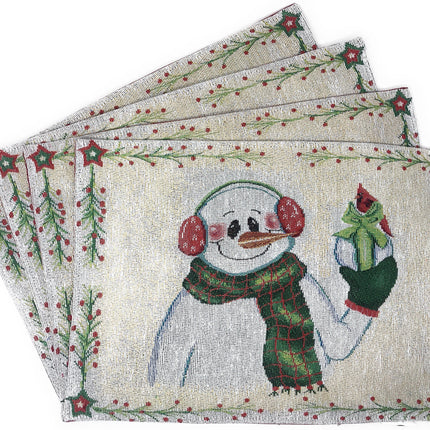 DaDa Bedding Set of 8 Pieces Magical Snowman Holiday Table Tapestry - 4 Placemats, 2 Table Runners, 2 Throw Pillow Covers (9733)