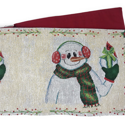 DaDa Bedding Set of 8 Pieces Magical Snowman Holiday Table Tapestry - 4 Placemats, 2 Table Runners, 2 Throw Pillow Covers (9733)