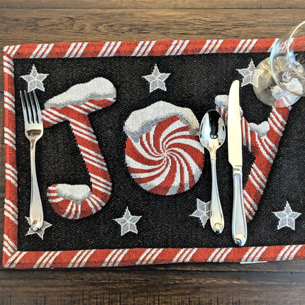 DaDa Bedding Set of 8 Pieces Peppermint Joy Holiday Table Tapestry - 4 Placemats, 2 Table Runners, 2 Throw Pillow Covers (12904)