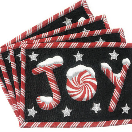 DaDa Bedding Set of 8 Pieces Peppermint Joy Holiday Table Tapestry - 4 Placemats, 2 Table Runners, 2 Throw Pillow Covers (12904)