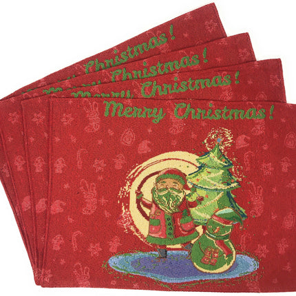 DaDa Bedding Set of 8 Pieces Red Santa Claus Holiday Table Tapestry - 4 Placemats, 2 Table Runners, 2 Throw Pillow Covers (17615)