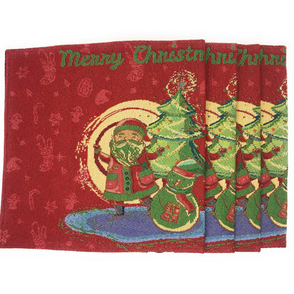 DaDa Bedding Set of 8 Pieces Red Santa Claus Holiday Table Tapestry - 4 Placemats, 2 Table Runners, 2 Throw Pillow Covers (17615)