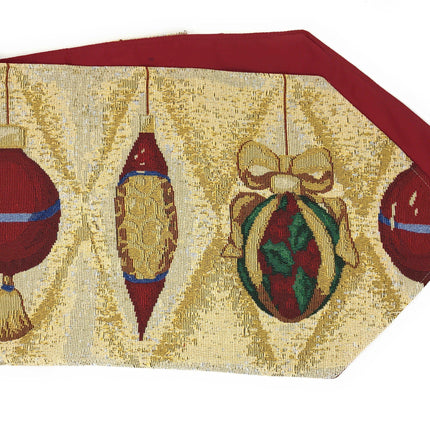 DaDa Bedding Elegant Christmas Ornaments Gold Red Tapestry Dining Table Runner (6139)