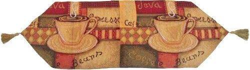 DaDa Bedding Set of 3-Pieces - Smell of Coffee Café Cup Orange Brown Woven Tapestry Dining Table Runners (9912)