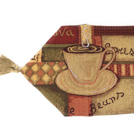 DaDa Bedding Set of 3-Pieces - Smell of Coffee Café Cup Orange Brown Woven Tapestry Dining Table Runners (9912)