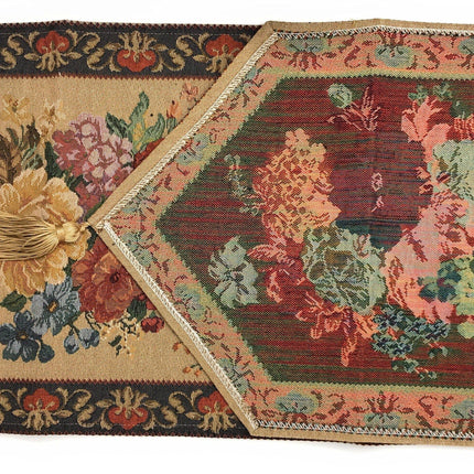 DaDa Bedding Breath of Spring Colorful Floral Beige Brown Tapestry Dining Table Runner (3089)