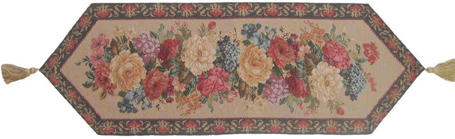 DaDa Bedding Breath of Spring Colorful Floral Beige Brown Tapestry Dining Table Runner (3089)