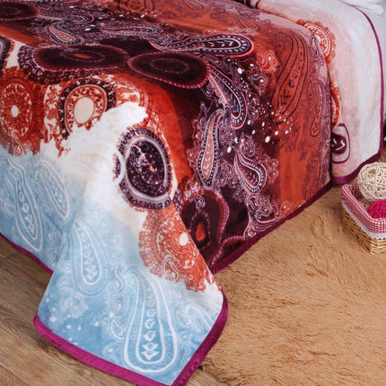 DaDa Bedding Paisley Dreams Floral Burgundy Mink Fleece Flannel Throw Blanket (XY0025)