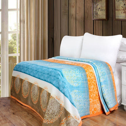 DaDa Bedding Papaya Beach Orange & Blue Reversible Soft Fleece Flannel Throw Blanket (XY9841)
