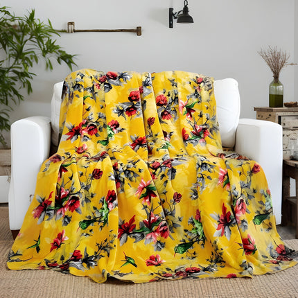 DaDa Bedding Yellow Farmhouse Rustic Spring Floral Hummingbirds Soft Fleece Throw Blanket (925)