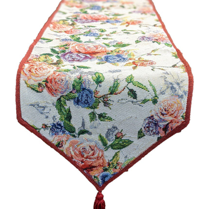 DaDa Bedding Vintage Romantic Roses Lovely Pink Floral Woven Tapestry Dining Table Runner (879)