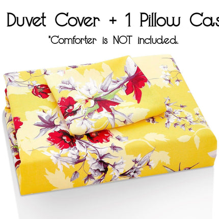 DaDa Bedding Sunshine Yellow Hummingbirds Floral Duvet Cover Set w/ Pillow Cases (JHW-925)